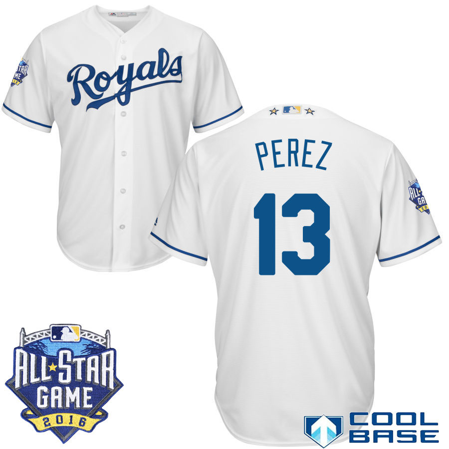 Kansas City Royals #13 Salvador Perez White 2016 MLB All Star Game Patch Cool Base Jersey