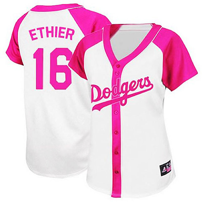 Los Angeles Dodgers #16 Andre Ethier White/Pink Women's Splash Fashion Jersey