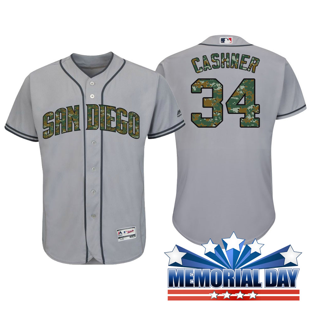 San Diego Padres Andrew Cashner #34 Gray Camo Fashion 2016 Memorial Day Cool Base Jersey