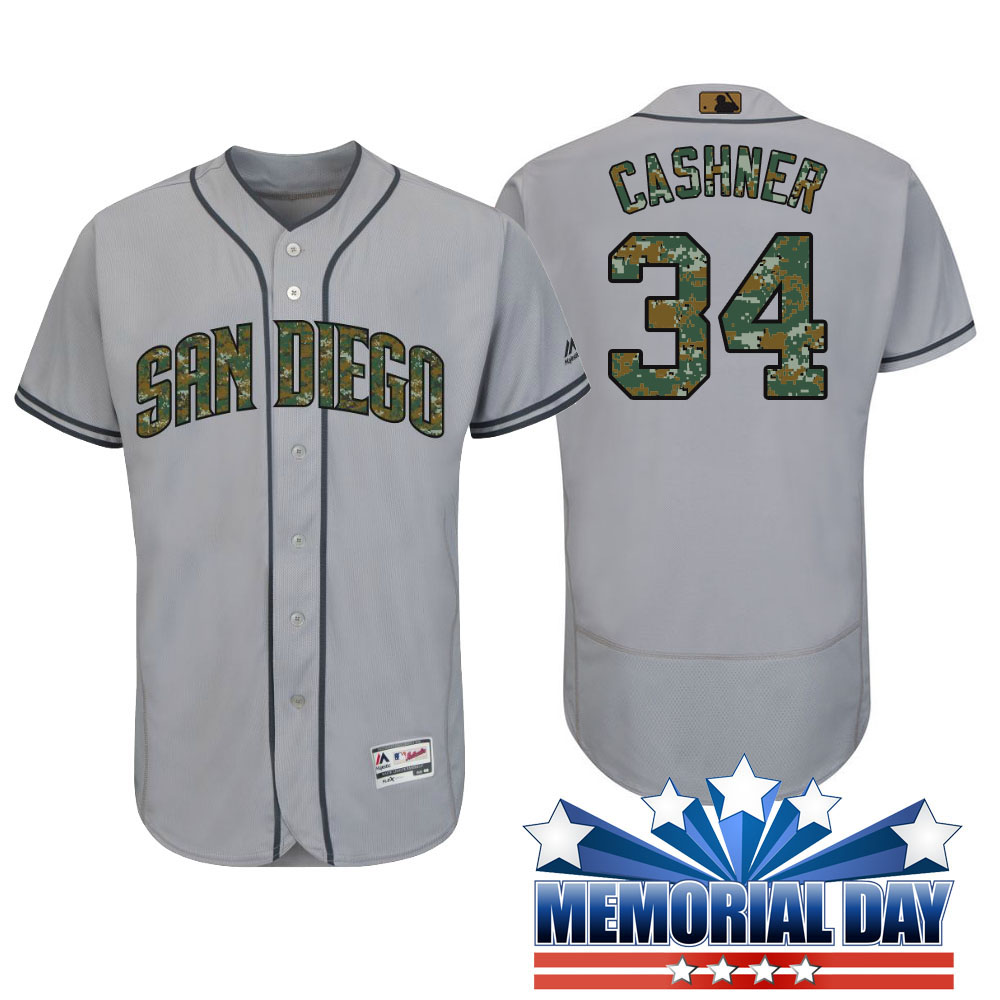 San Diego Padres Andrew Cashner #34 Gray Camo Fashion 2016 Memorial Day Flex Base Jersey