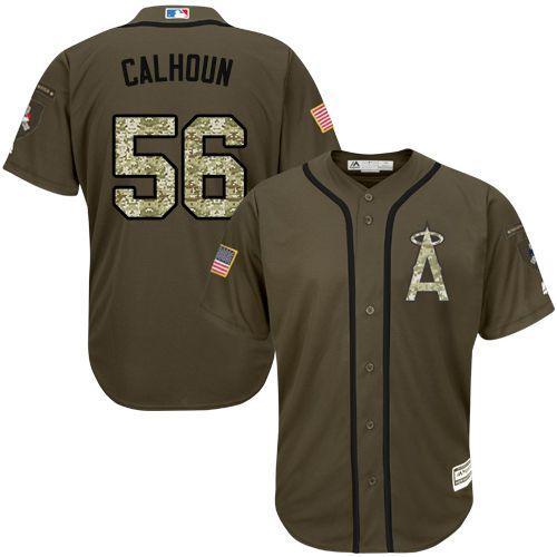 Los Angeles Angels #56 Kole Calhoun Olive Camo Stitched Baseball Jersey