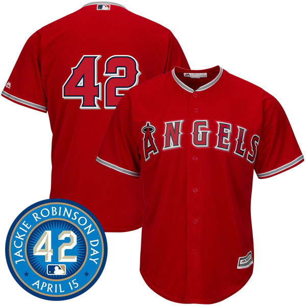 Los Angeles Angels of Anaheim #42 Jackie Robinson Majestic Scarlet Cool Base Jersey