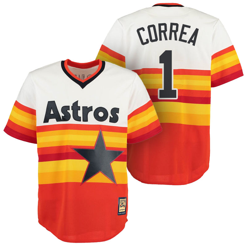 Houston Astros #1 Carlos Correa Orange Cool Base Cooperstown Throwback Jersey