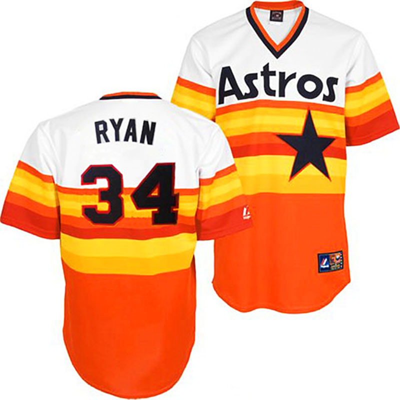 Houston Astros #34 Nolan Ryan White/Orange Throwback Jersey