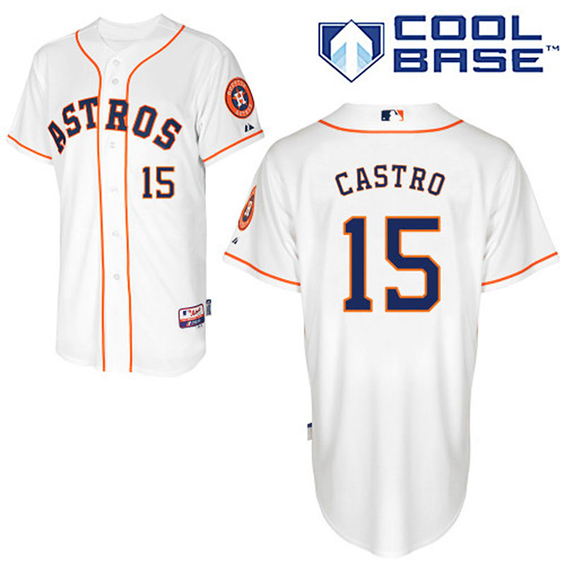 Houston Astros #15 Jason Castro Men's Authentic White Home Majestic MLB Cool Base Jersey