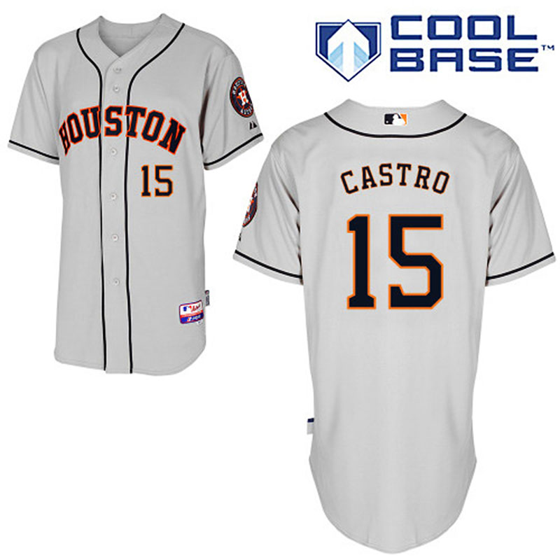 Houston Astros #15 Jason Castro Men's Authentic Grey Road Majestic MLB Cool Base Jersey