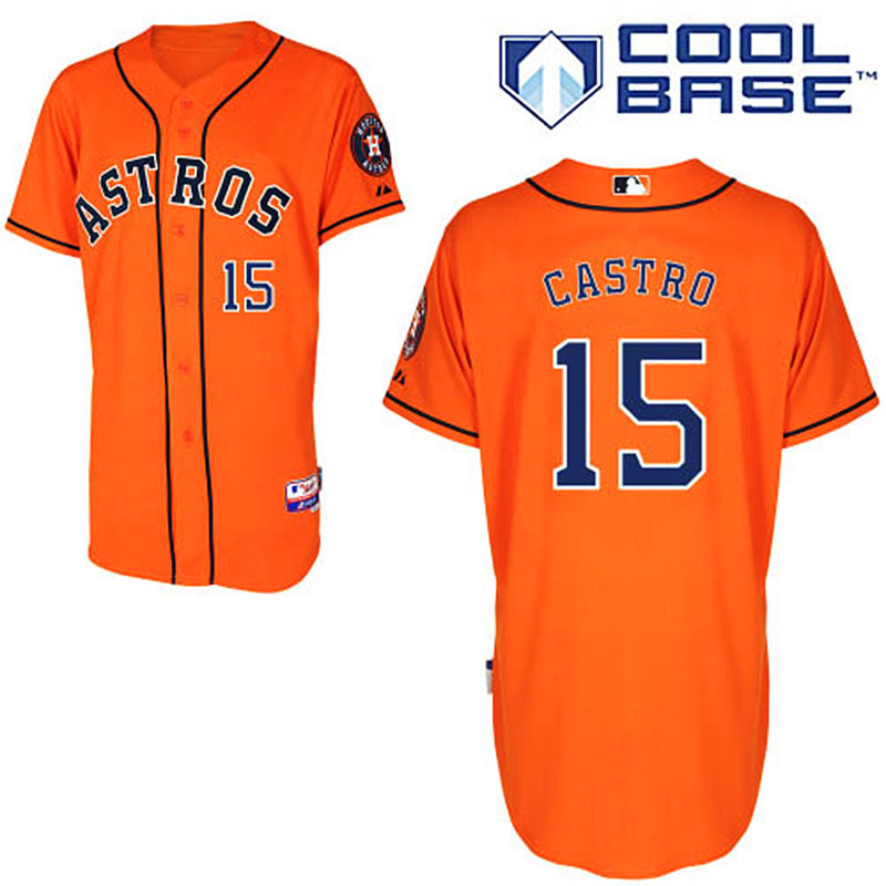 Houston Astros #15 Jason Castro Men's Authentic Orange Alternate Majestic MLB Cool Base Jersey