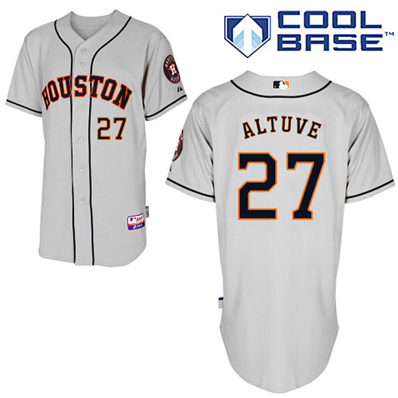 Houston Astros #27 Jose Altuve Men's Authentic Grey Road Majestic MLB Cool Base Jersey