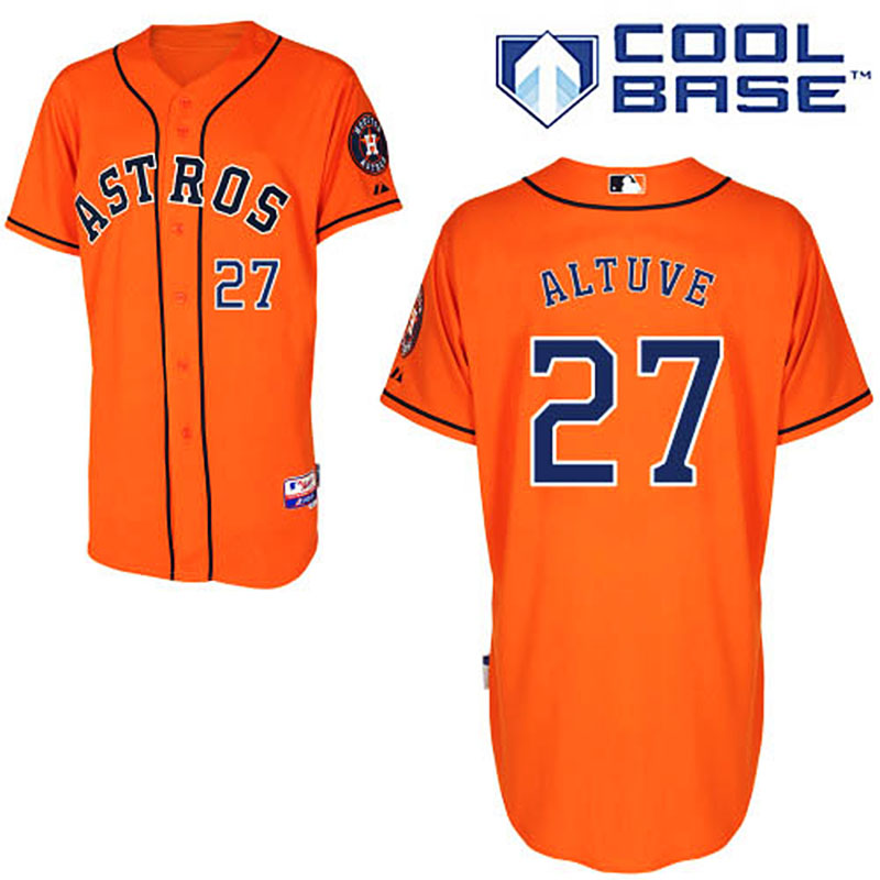 Houston Astros #27 Jose Altuve Men's Authentic Orange Alternate Majestic MLB Cool Base Jersey