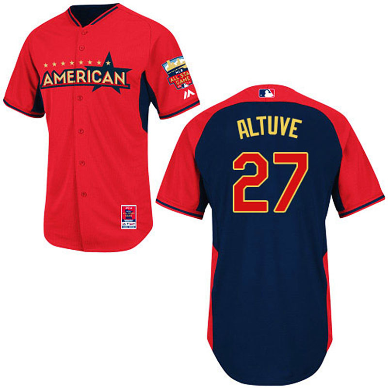 Houston Astros #27 Jose Altuve Men's Authentic Red/Navy American League 2014 All Star BP Majestic MLB Jersey