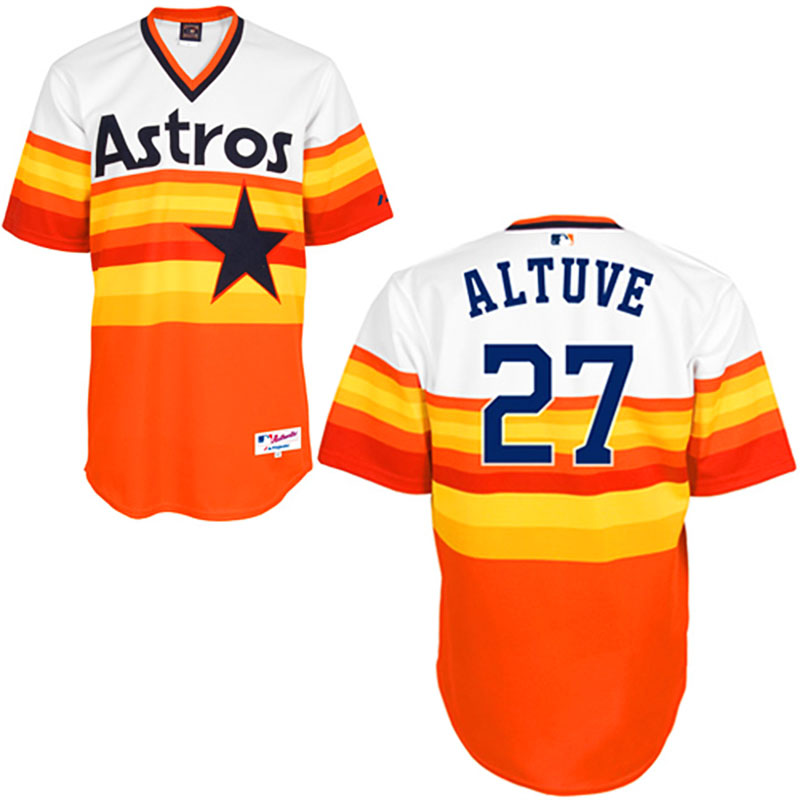 Houston Astros #27 Jose Altuve Men's Authentic White/Orange 1979 Turn Back The Clock Majestic MLB Jersey