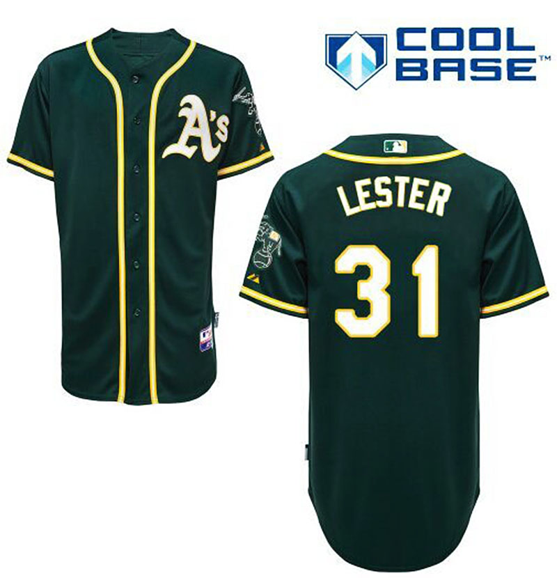 Oakland Athletics #31 Jon Lester Men's Authentic Green Alternate Majestic MLB Cool Base Jersey