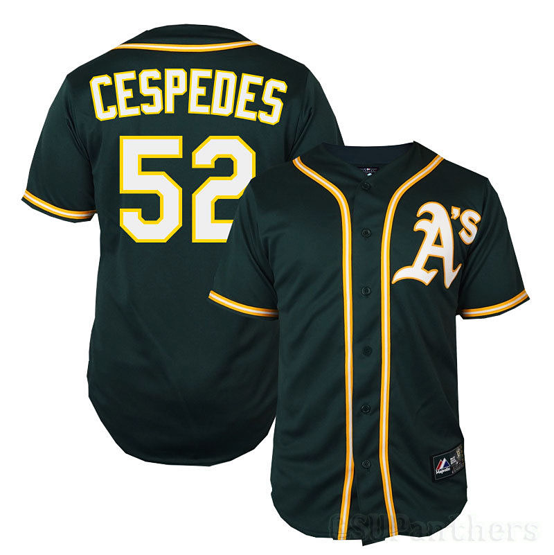 Oakland Athletics #52 Yoenis Cespedes Men's Authentic Green Alternate Majestic MLB Cool Base Jersey