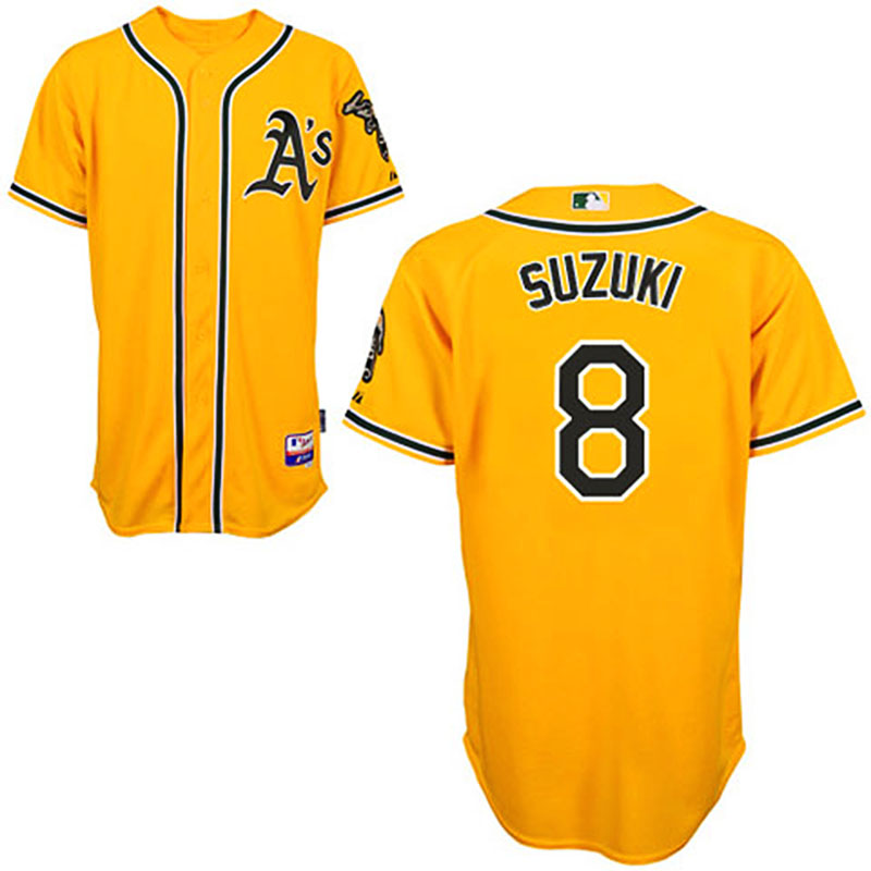 Oakland Athletics #8 Kurt Suzuki Yellow 2011 Alternate 2 Cool Base Jersey