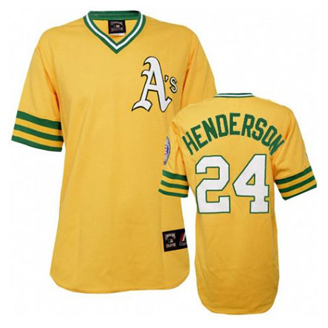 Oakland Athletics Rickey Henderson #24 Gold Throwback Jersey