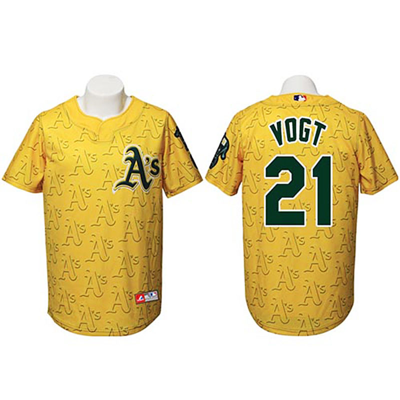 Oakland Athletics #21 Stephen Vogt Authentic Watermark Fashion Gold Jersey