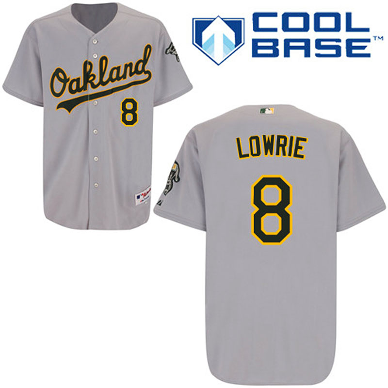 Oakland Athletics #8 Jed Lowrie Men's Authentic Grey Road Majestic MLB Cool Base Jersey