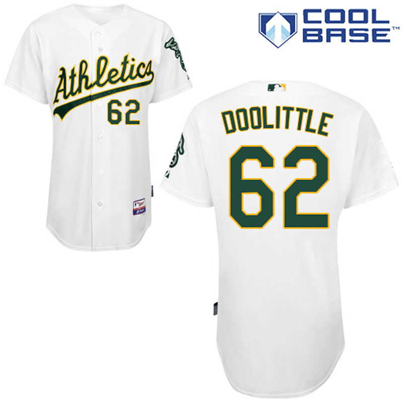 Oakland Athletics #62 Sean Doolittle Men's Authentic White Home Majestic MLB Cool Base Jersey