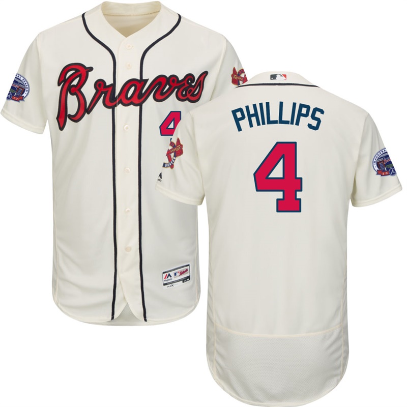 Men Atlanta Braves Brandon Phillips #4 Cream 2017 All-Star Patch Flex Base Jersey