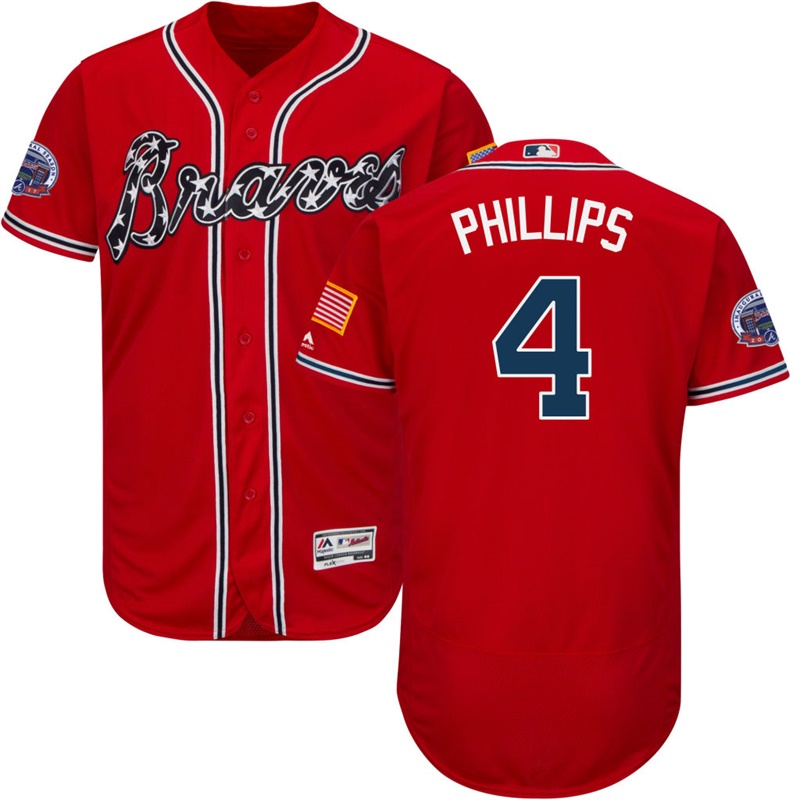 Men Atlanta Braves Brandon Phillips #4 Red 2017 All-Star Patch Flex Base Jersey