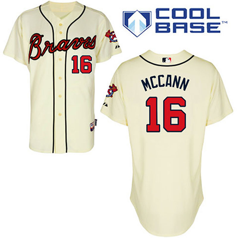 Atlanta Braves #16 Brian McCann Cream Cool Base Jersey