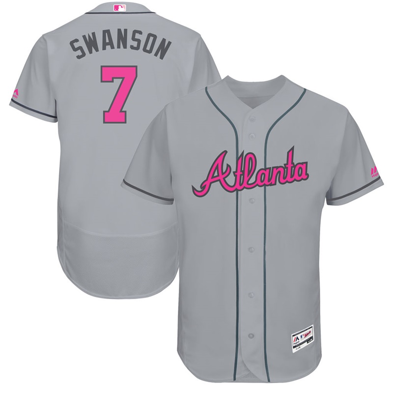 Dansby Swanson #7 Men Atlanta Braves 2017 Mother's Day Gray Flex Base Jersey