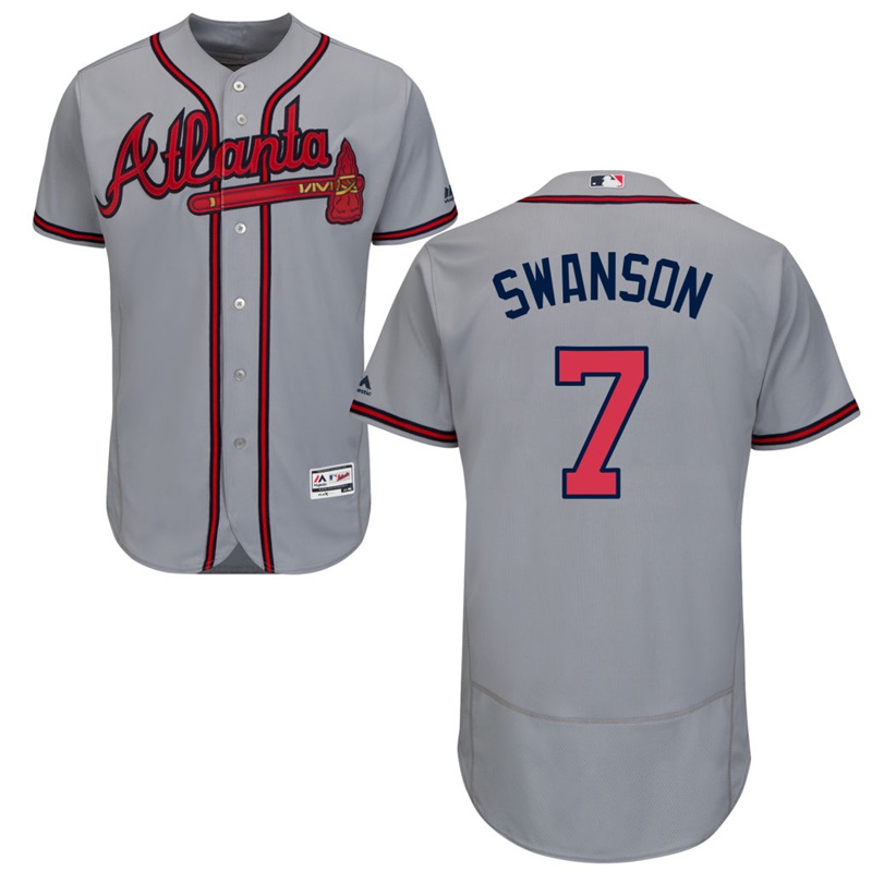 Atlanta Braves Dansby Swanson #7 Grey Road Flex Base Jersey