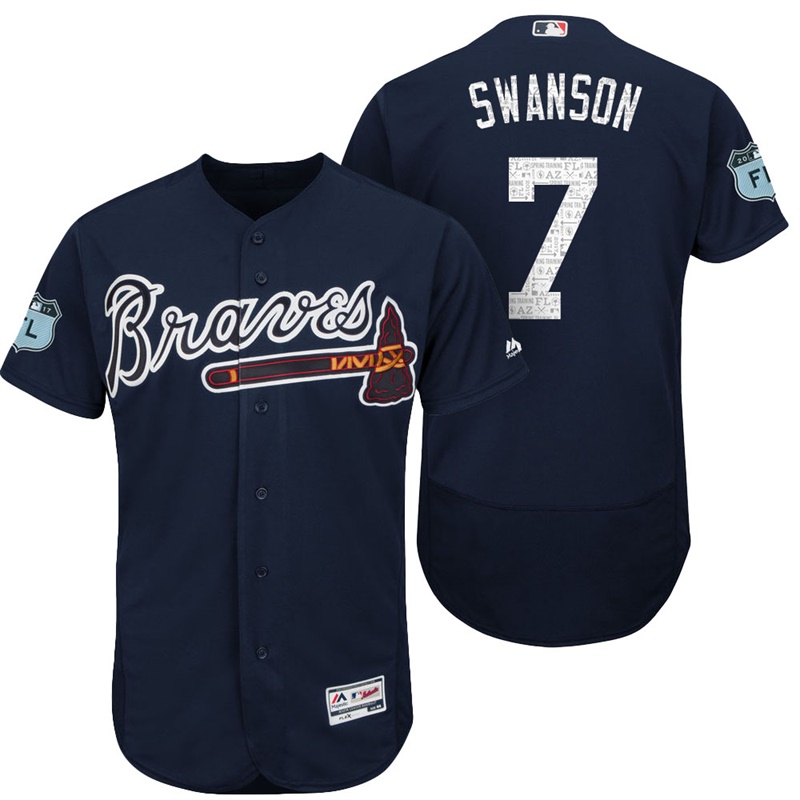 Atlanta Braves Dansby Swanson #7 Navy 2017 Spring Training Grapefruit League Patch Authentic Collection Flex Base Jersey