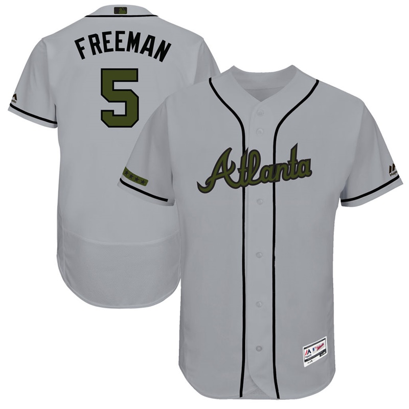 Freddie Freeman #5 Men Atlanta Braves 2017 Memorial Day Gray Flex Base Jersey