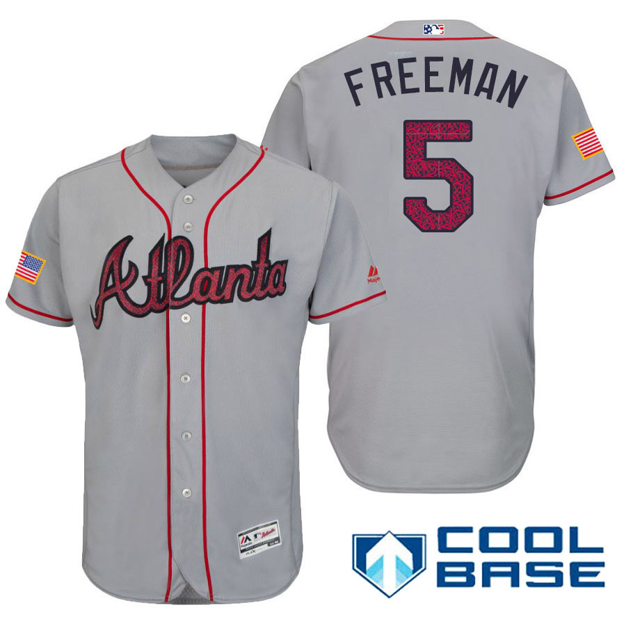 Atlanta Braves #5 Freddie Freeman Gray Stars & Stripes 2016 Independence Day Cool Base Jersey