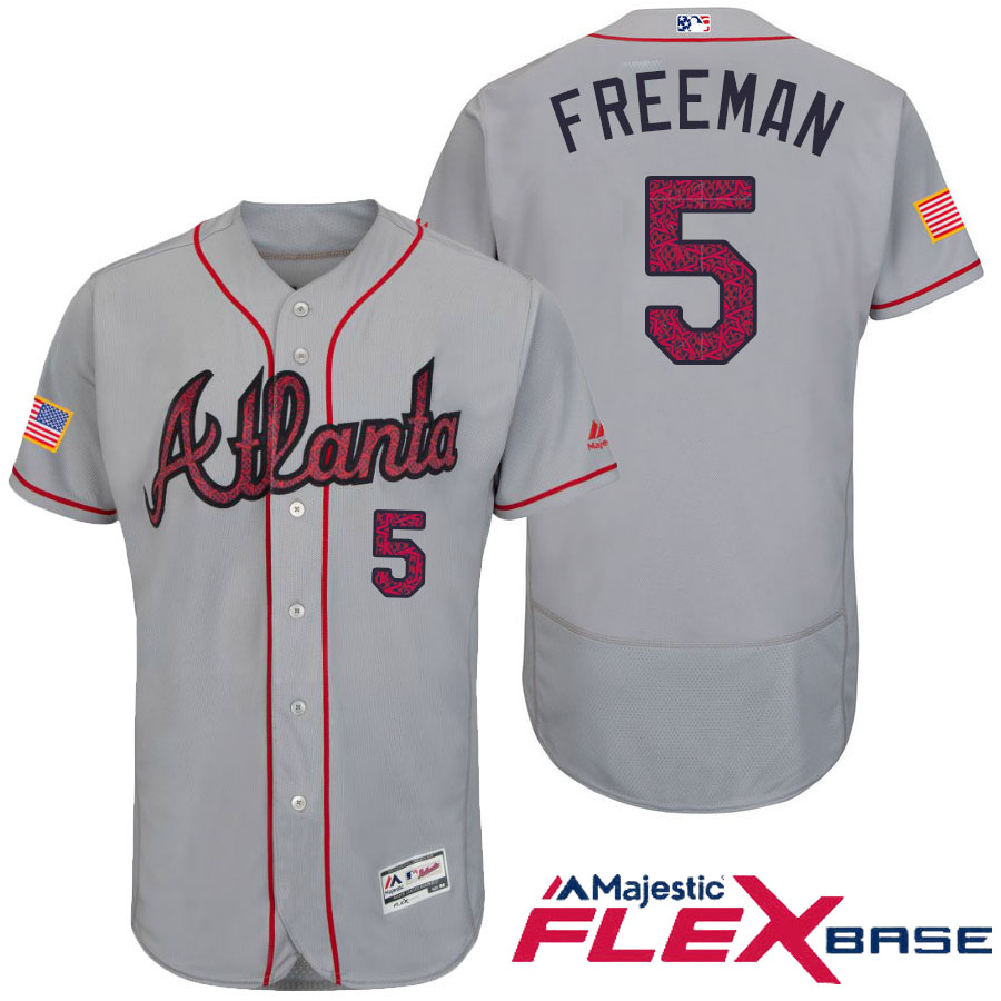 Atlanta Braves #5 Freddie Freeman Gray Stars & Stripes 2016 Independence Day Flex Base Jersey