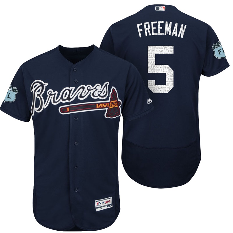 Atlanta Braves Freddie Freeman #5 Navy 2017 Spring Training Grapefruit League Patch Authentic Collection Flex Base Jersey