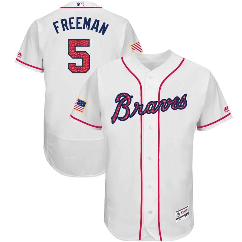 Freddie Freeman #5 Atlanta Braves 2017 Stars & Stripes Independence Day White Flex Base Jersey - Men