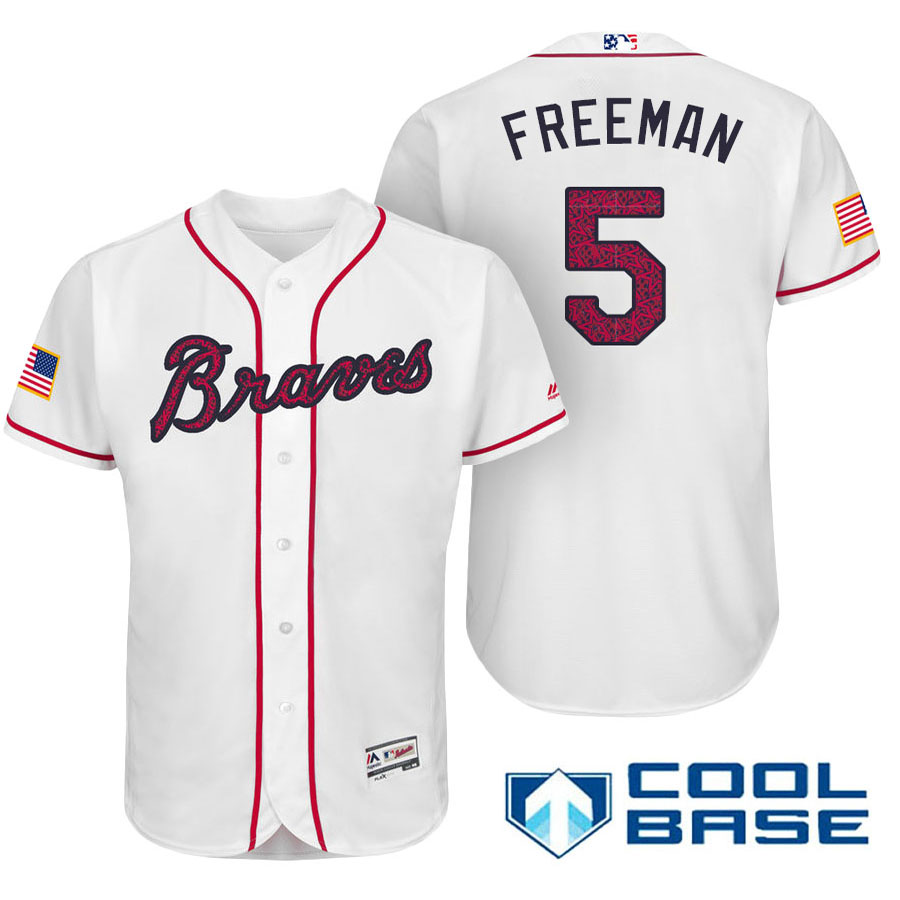 Atlanta Braves #5 Freddie Freeman White Stars & Stripes 2016 Independence Day Cool Base Jersey