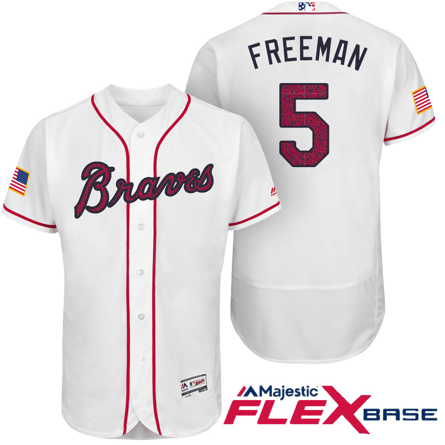 Atlanta Braves #5 Freddie Freeman White Stars & Stripes 2016 Independence Day Flex Base Jersey