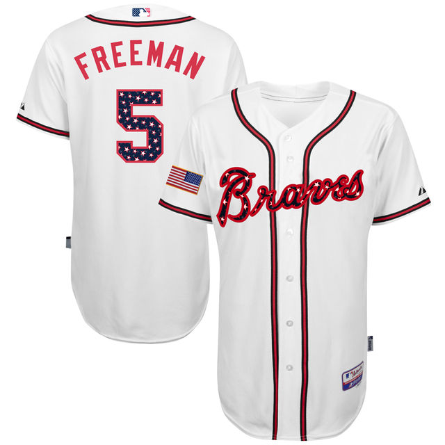 Atlanta Braves Freddie Freeman #5 White 2016 Independence Day Stars & Stripes Authentic Cool Base Jersey