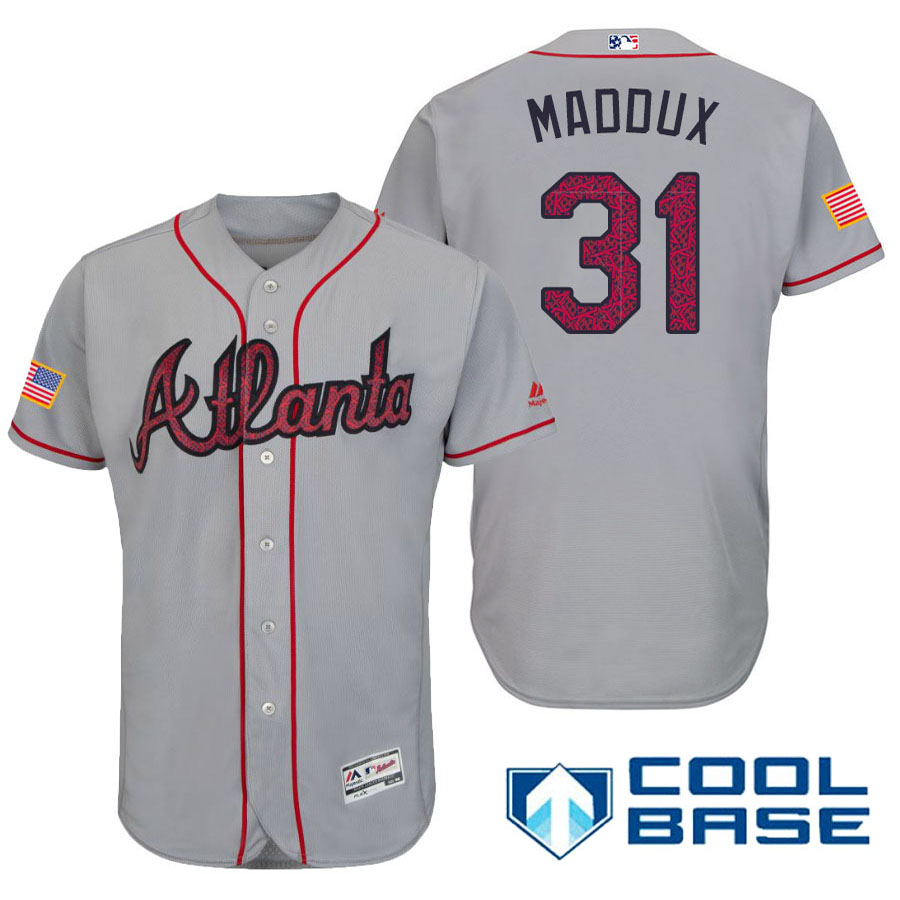 Atlanta Braves #31 Greg Maddux Gray Stars & Stripes 2016 Independence Day Cool Base Jersey