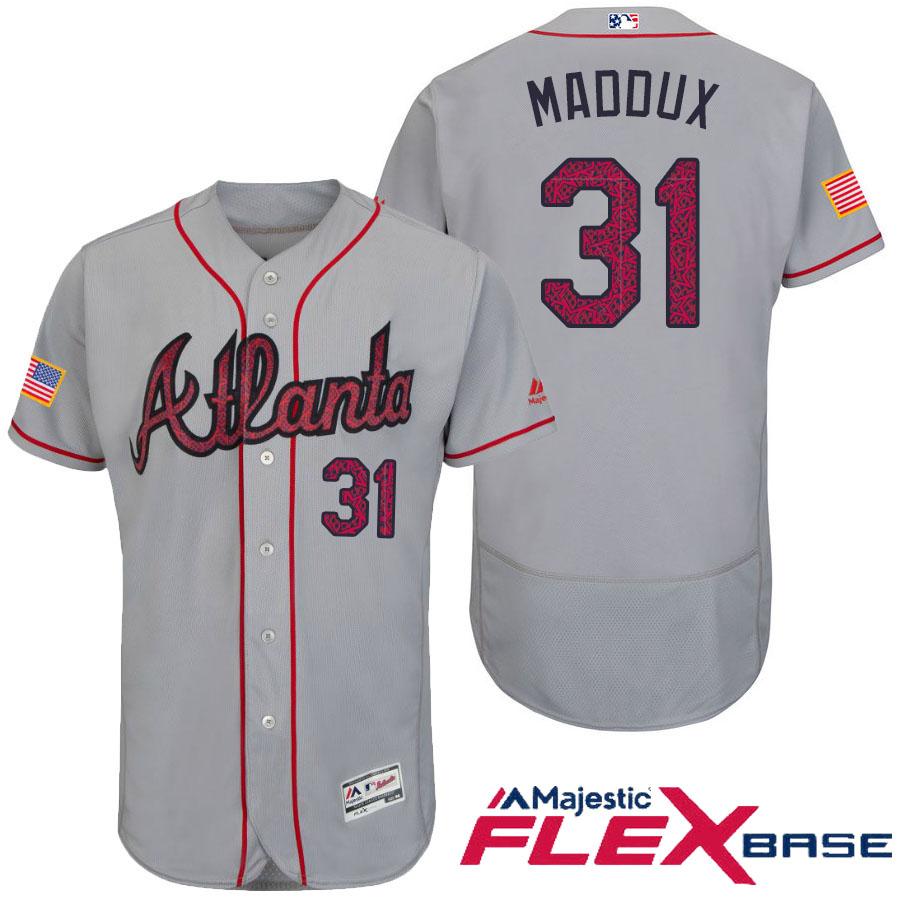 Atlanta Braves #31 Greg Maddux Gray Stars & Stripes 2016 Independence Day Flex Base Jersey