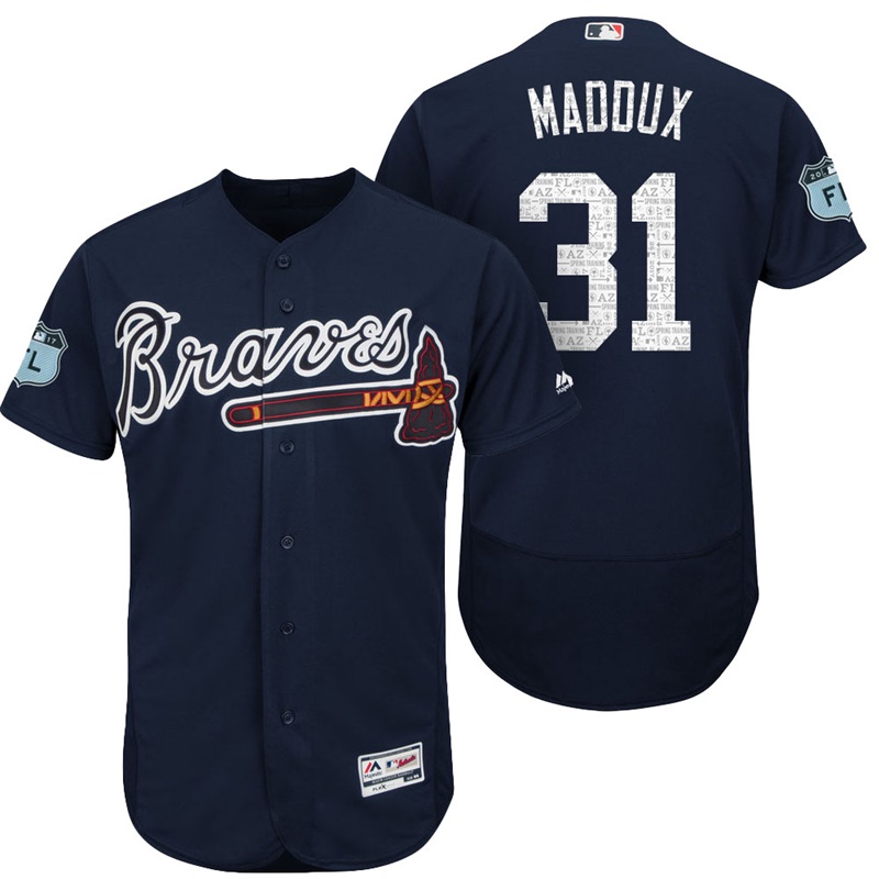 Atlanta Braves Greg Maddux #31 Navy 2017 Spring Training Grapefruit League Patch Authentic Collection Flex Base Jersey