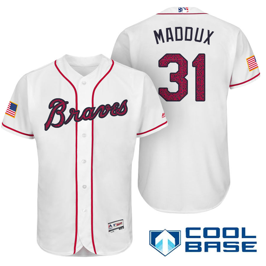 Atlanta Braves #31 Greg Maddux White Stars & Stripes 2016 Independence Day Cool Base Jersey