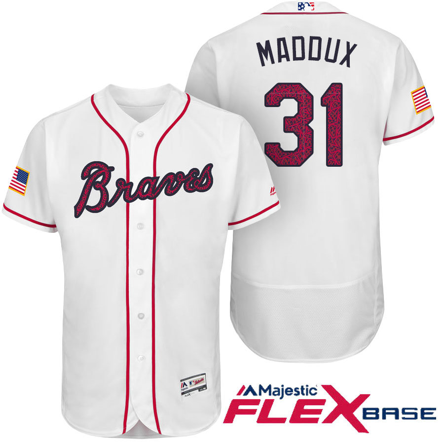 Atlanta Braves #31 Greg Maddux White Stars & Stripes 2016 Independence Day Flex Base Jersey