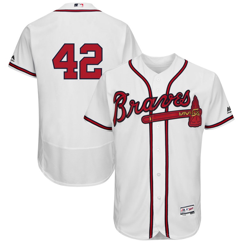 Men Atlanta Braves Jackie Robinson #42 White Commemorative Flex Base Jersey