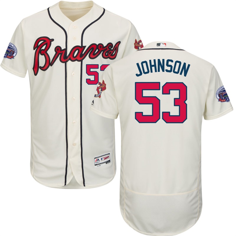 Men Atlanta Braves Jim Johnson #53 Cream 2017 All-Star Patch Flex Base Jersey