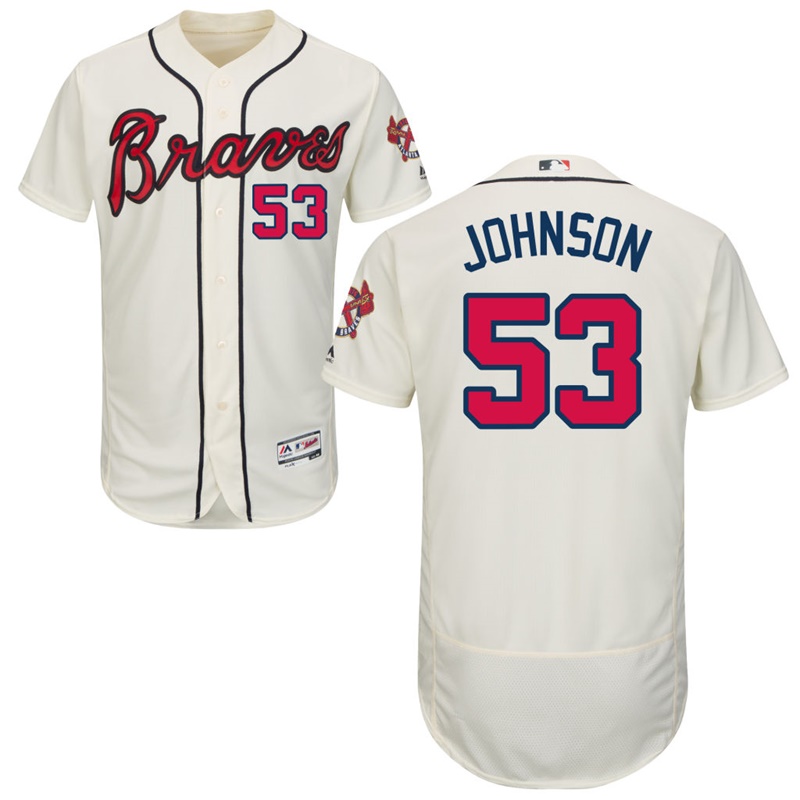 Men Atlanta Braves Jim Johnson #53 Ivory Alternate Flex Base Jersey