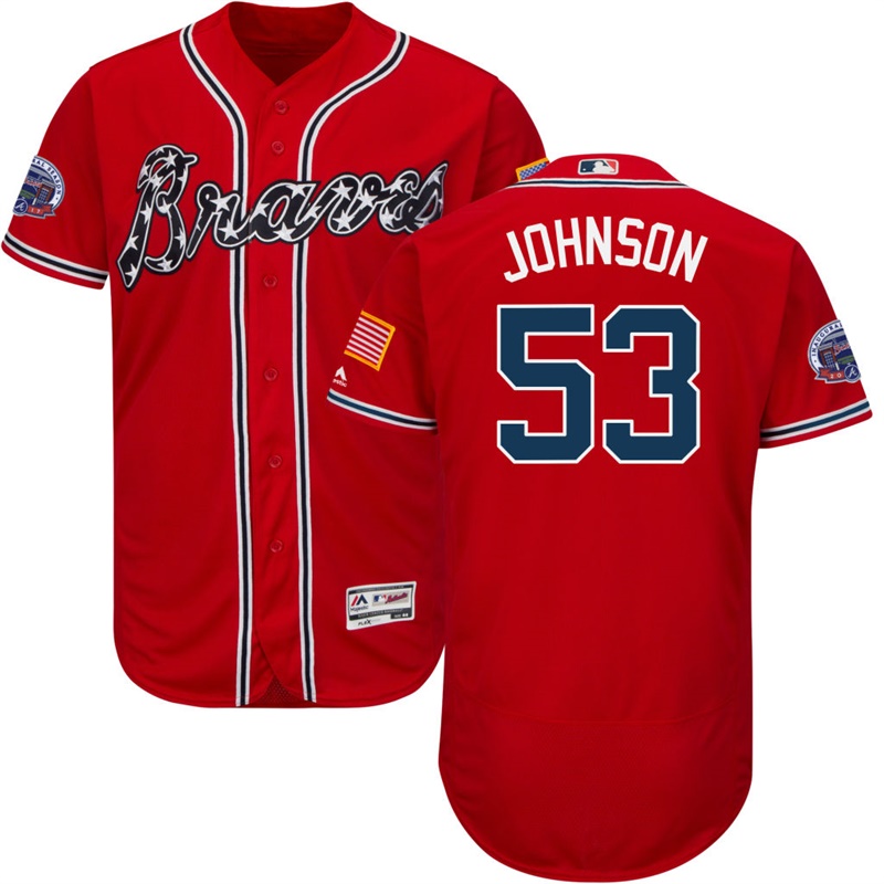 Men Atlanta Braves Jim Johnson #53 Red 2017 All-Star Patch Flex Base Jersey