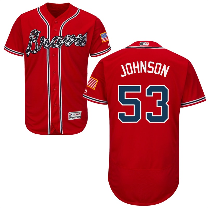 Men Atlanta Braves Jim Johnson #53 Scarlet Alternate Flex Base Jersey