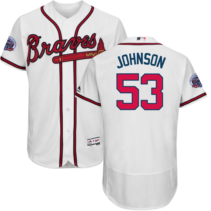 Men Atlanta Braves Jim Johnson #53 White 2017 All-Star Patch Flex Base Jersey