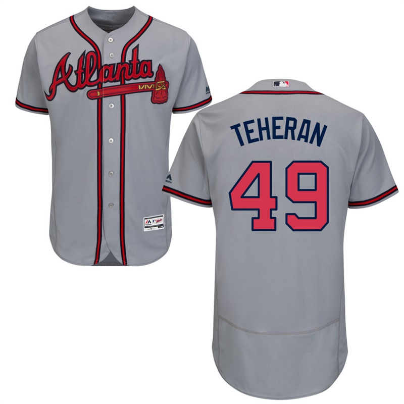 Men Atlanta Braves Julio Teheran #49 Gray Road Flex Base Jersey