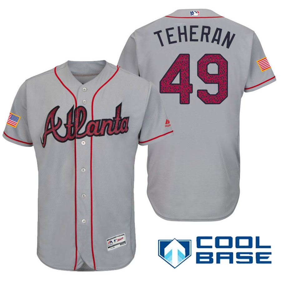 Atlanta Braves #49 Julio Teheran Gray Stars & Stripes 2016 Independence Day Cool Base Jersey