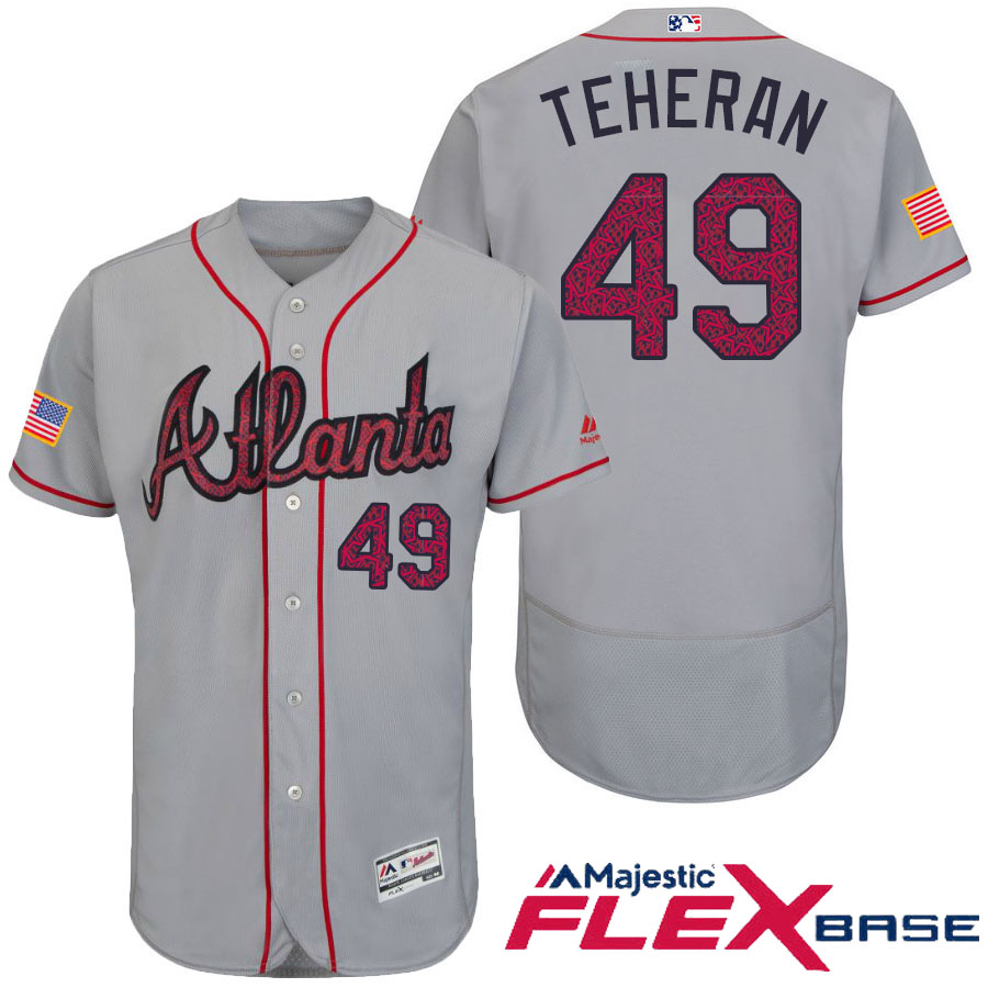 Atlanta Braves #49 Julio Teheran Gray Stars & Stripes 2016 Independence Day Flex Base Jersey